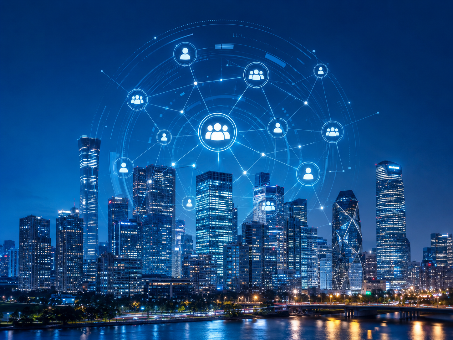 Cidade inteligente com sensores, prédios conectados e mobilidade urbana