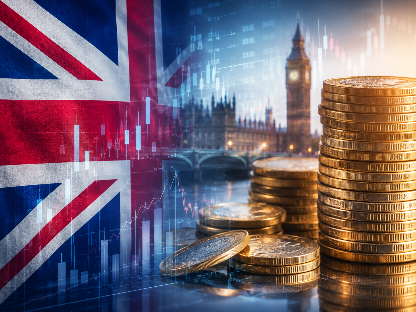 Imagem ilustrativa sobre economia da Inglaterra, Londres, libra esterlina e mercado financeiro