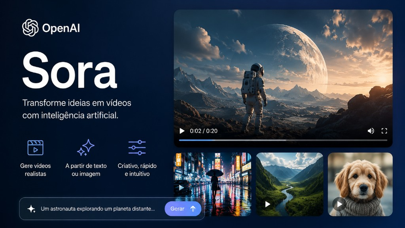 Sora da OpenAI criando vídeos com inteligência artificial em telas digitais